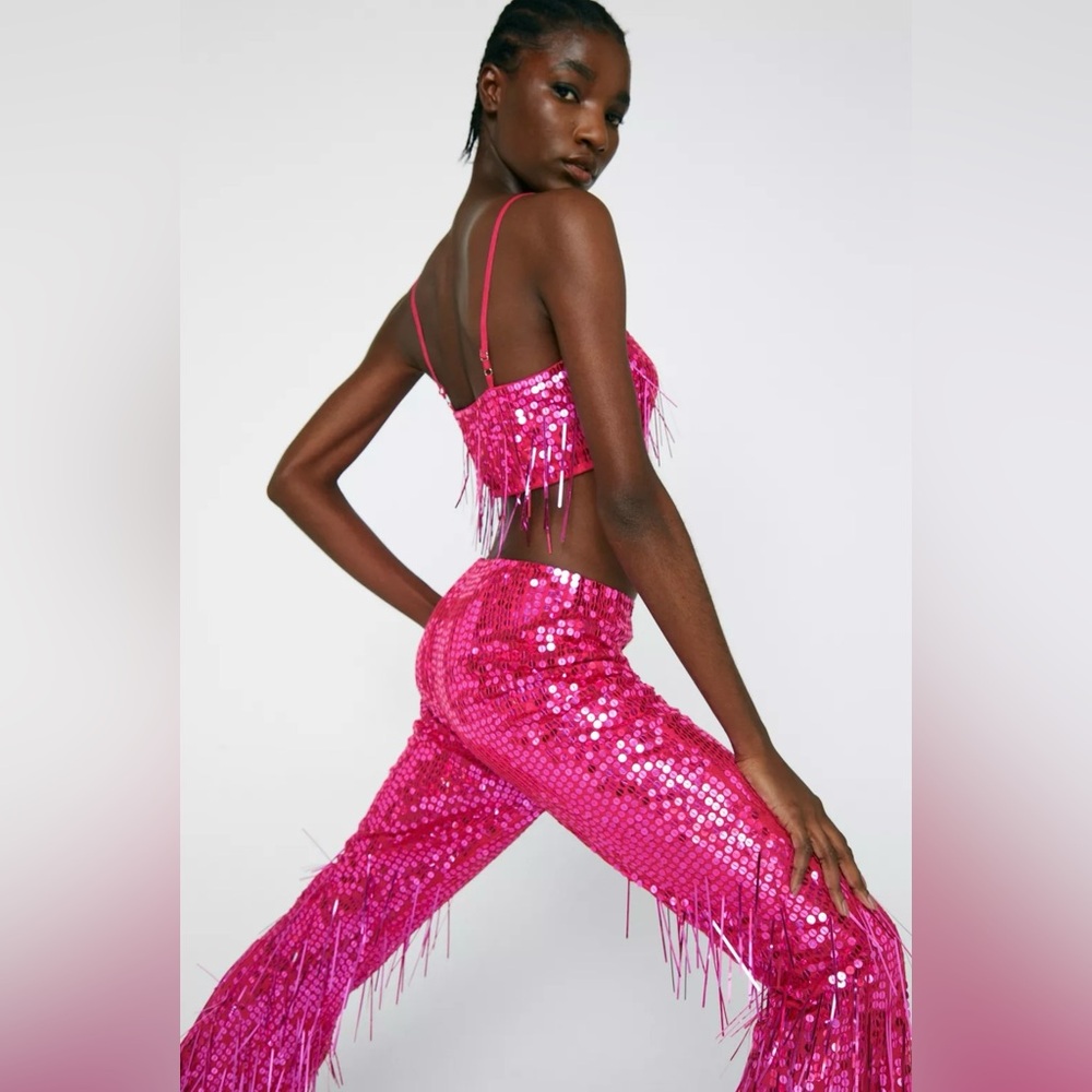 Nasty Gal Pink Skinny Sequin Pants